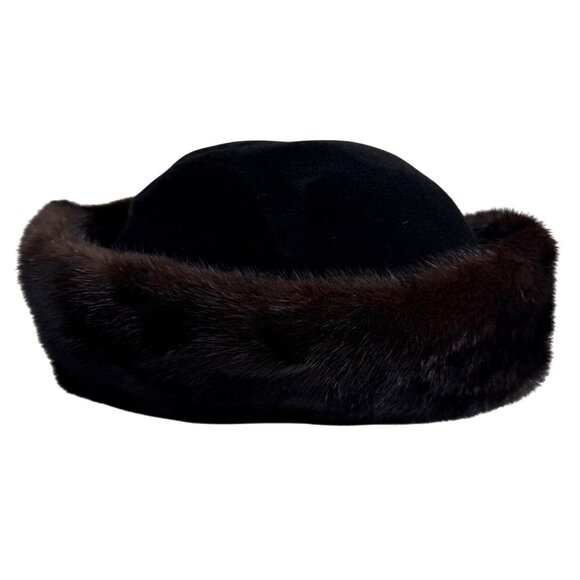 Vintage 1990s Birger Christensen Black Felt Hat with Brown Mink Fur Trim OSFM main image 4